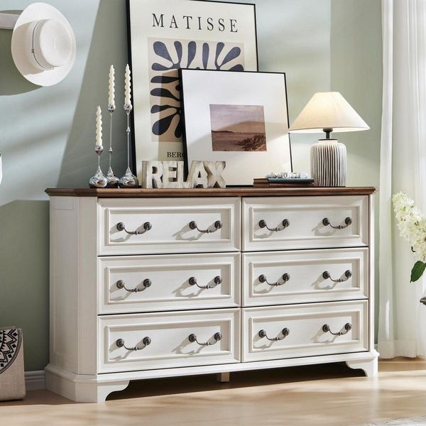 LuxusKollektion Kommode Landhauskommode 6 Schubladen 137 cm Schlafzimmer Sideboard Antik Weiß