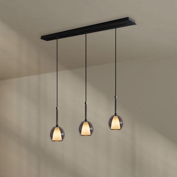 s.luce Belluna Esstisch-Pendelleuchte 3-flammig 120cm Rauch
