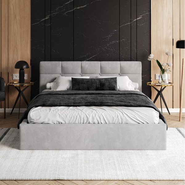 FDM Polsterbett VEGAS Bettkasten MADE IN EU - mit hochwertigem Velours Bezug (verfügbar 90x200 120x200 140x200 160x200 180x200cm, Bettrahmen, Bett, mit großen gepolsterten Kopfteil, mit Bettkasten zum aufklappen), Hebbarer Metallrahmen, Bettkasten, ohn...