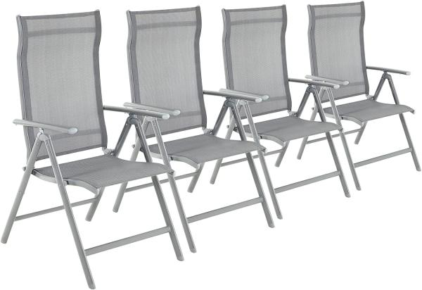Songmics Gartenstuhl, 4 Stück, klappbar, Rückenlehne 8-stufig verstellbar, Aluminium / Kunstfasergewebe, 56 x 70 x 106 cm, Grau
