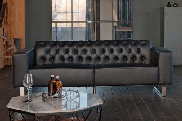 KAWOLA Sofa NILO Ledersofa 3-Sitzer Leder schwarz 77 x 86 x 219 cm