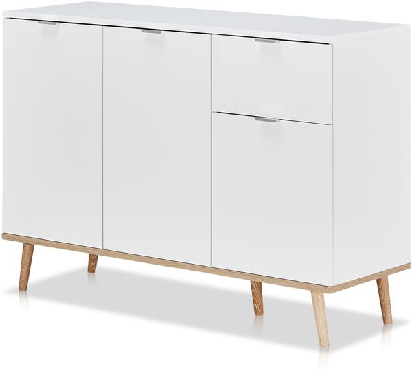 KHG Kommode 3-türig mit Schublade Scandi, Sideboard aus Holzwerkstoff weiß foliert für Wohnzimmer und Esszimmer, 120 x 86 x 40 cm (B/H/T)