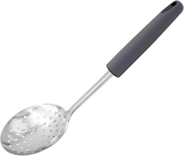 mucHome Schaumlöffel aus Edelstahl 33cm Schaumkelle Siebkelle mit gummierten Griff
