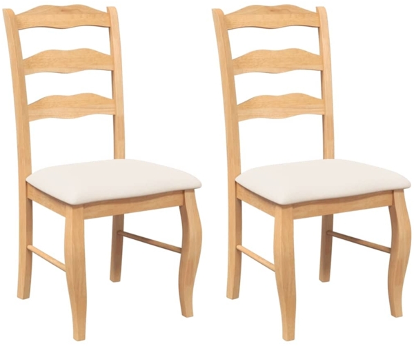 vidaXL Esszimmerstühle mit Kissen 2 Stk. Natur Massivholz Gummibaum 4102493