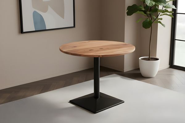 Bistrotisch massiv Akazie rund naturfarben 90 cm Säulengestell-eckig schwarz EMILIO 173844540