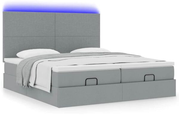 vidaXL Ottoman-Bett mit Matratzen & LEDs Hellgrau 180x200 cm Stoff 3314520 Bild 6