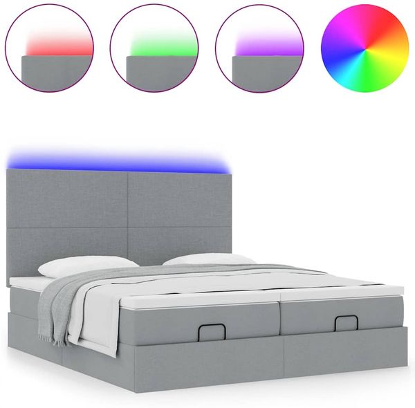 vidaXL Ottoman-Bett mit Matratzen & LEDs Hellgrau 180x200 cm Stoff 3314520 Bild 5