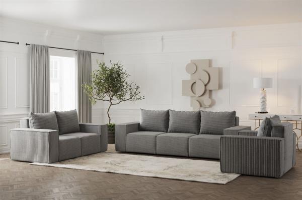 Sofaset Designersofa ESTELLE 3-2-1 in Stoff Poso Grau