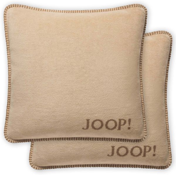 JOOP! Kissenhülle, 2er Pack - UDF Doubleface, 50x50 cm, Logo Beige/Braun 50x50