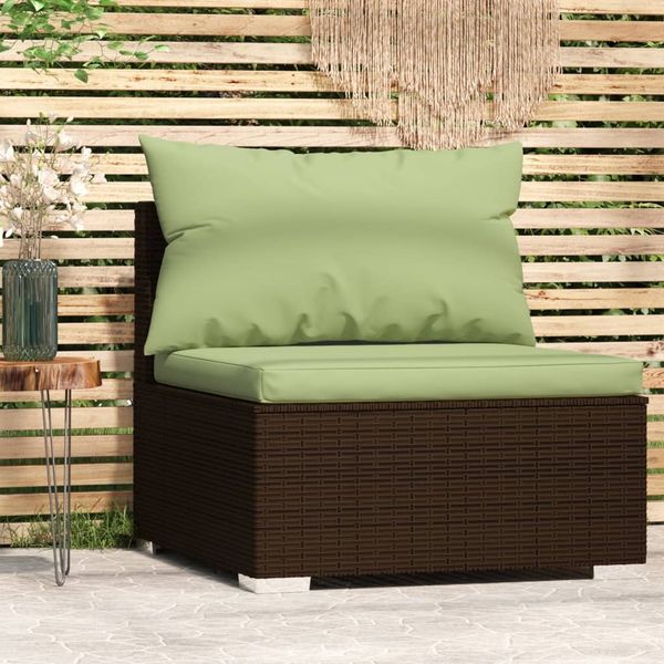 vidaXL Garten-Mittelsofa mit Kissen Braun Poly Rattan 317559
