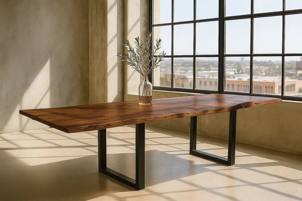 Esstisch Baumkante Akazie nougat 160 (260) x 90 cm mit Ansteckplatten BARCELONA 77608953