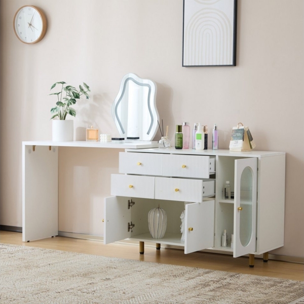 HAUSS SPOLE Schminktisch Frisiertisch-Set Schminkkommode mit LED-beleuchtetem Spiegel (Kosmetiktisch-Set, 4 Schubladen, 3 Türen, ohne Hocker), mit Spiegel und 3-farbige Beleuchtung, B100/H76/T40 cm Bild 2