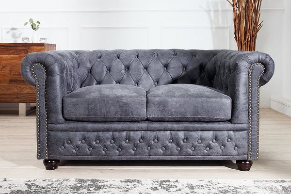 riess-ambiente 2-Sitzer CHESTERFIELD 150cm antik grau · Sofa mit Microfaser-Bezug und Armlehne, Einzelartikel 1 Teile, Knopfheftung · Wohnzimmer-Couch · Federkern-Polsterung · mit Füßen