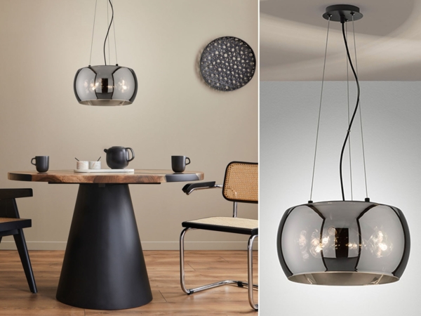 LED Pendelleuchte 3-flammig rund aus Rauchglas Industrial, Ø 40cm