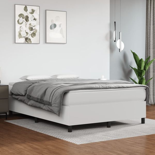 vidaXL Boxspringbett mit Matratze Weiß 140x190 cm Kunstleder 3144603