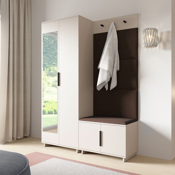 Garderoben-Set Napoli Version 3: Kleiderschrank mit Polsterpaneelen, Schuhschrank Flur und Eingangsbereich (Cashmere/Trinity 08), 189 x 40 x 140 cm