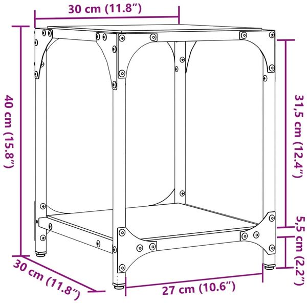 vidaXL Couchtisch mit Glasplatte Transparent 30x30x40 cm Stahl 845954 Bild 9