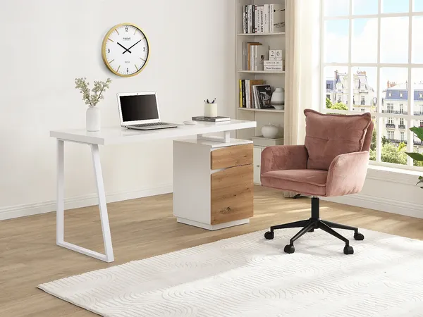 Vente-unique - GOTAMA Büromöbel MetallHolz, Platte BeigeWeiß - B 60 cm x H 75 cm x L 140 cm