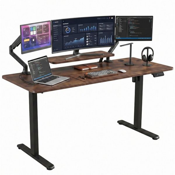 AIMAX Schreibtisch Höhenverstellbarer Schreibtisch mit Monitorständer 60x120/140/160cm (Mit Aufhängehaken, Adjustable Standing Desk, Gaming tisch Bürotisch, Stehpult, Eck PC tisch, Ergonomischer Steh-Sitz Tisch PC-Schreibtisch), Computertisch Elektrisc...