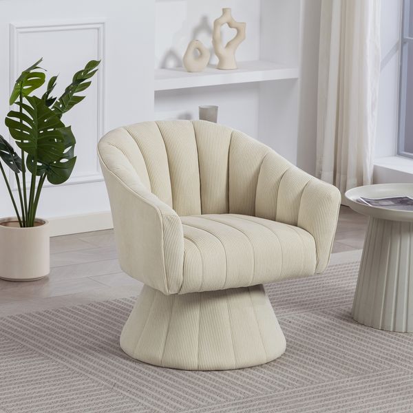 Drehstuhl, Cord mit 360°-Drehfunktion & Polsterung, 70x66x72 cm, Beige
