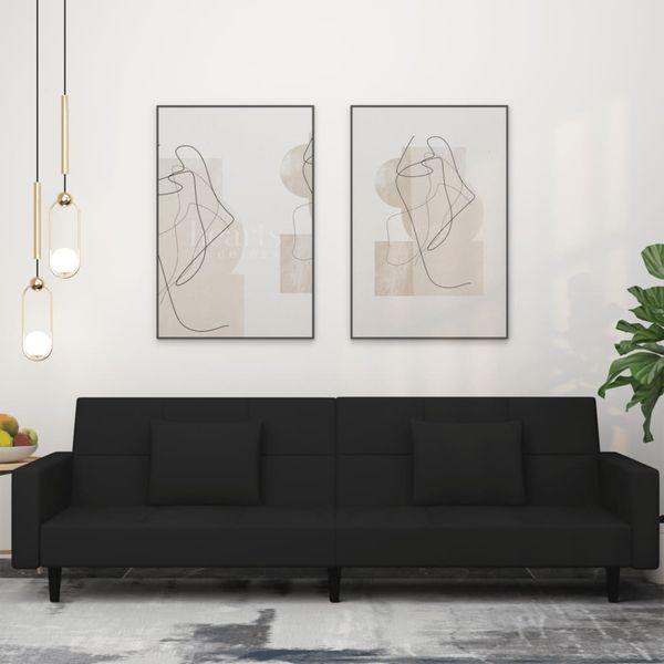 vidaXL Schlafsofa 2-Sitzer mit 2 Kissen Schwarz Samt 375821
