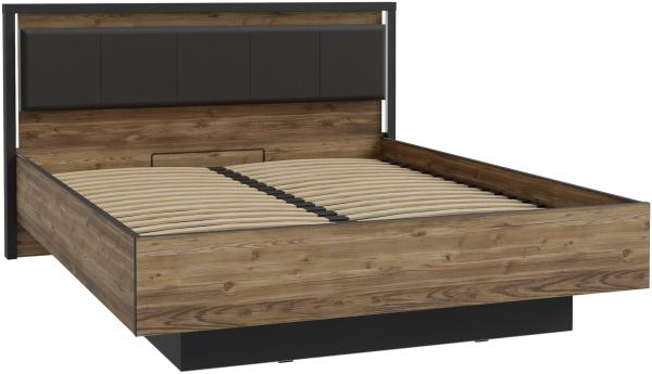 Stauraumbett >HAYATO< mit Rost, LED, Alpenfichte Dekor/schwarz - 172,6x104,3x207,3cm (BxHxT)