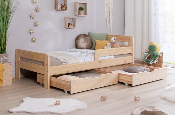 Einzelbett mit Rausfallschutz "Bennet" 100x200 Kiefer massiv