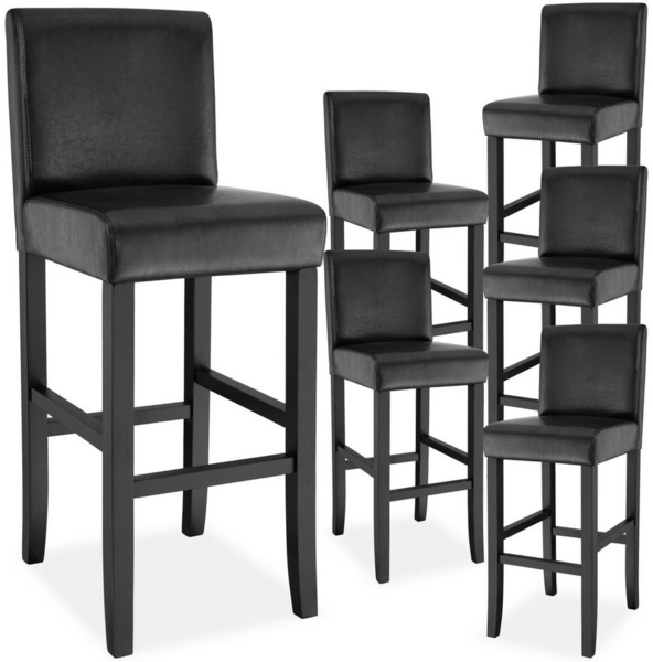 tectake Barhocker Barstuhl aus Kunstleder, gepolstert mit Rückenlehne, Stuhlbeine aus Massivholz, Sitzhöhe 76 cm