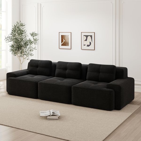 Cloud Modulsofa Boneless Sofa,Modulares Ecksofa Überdimensionales Modulares Cloud-Sofa Bequeme Corduroy-Cloud-SofaSofas 3-Sitzer Tiefsitz Sofa für Wohnzimmer Montagefreies Sofa,Corduroy,Schwarz,