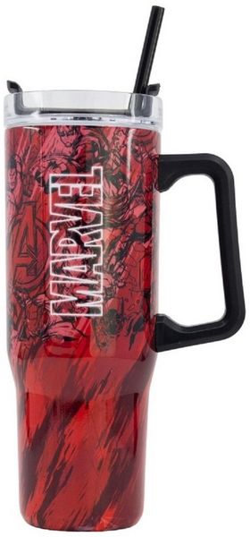 MARVEL Trinkflasche für unterwegs – 940 ml, mit Strohhalm, Edelstahl