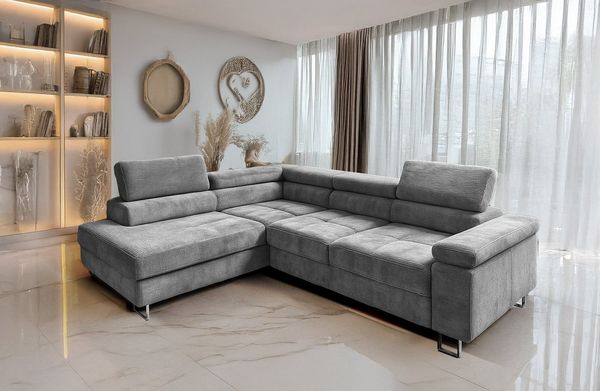 Goldstoff Ecksofa mit Schlaffunktion, Cord Couch für Wohnzimmer - Cord Ecksofa, Cord Sofa VOYAGE 2 Teile, Großer Bettkasten