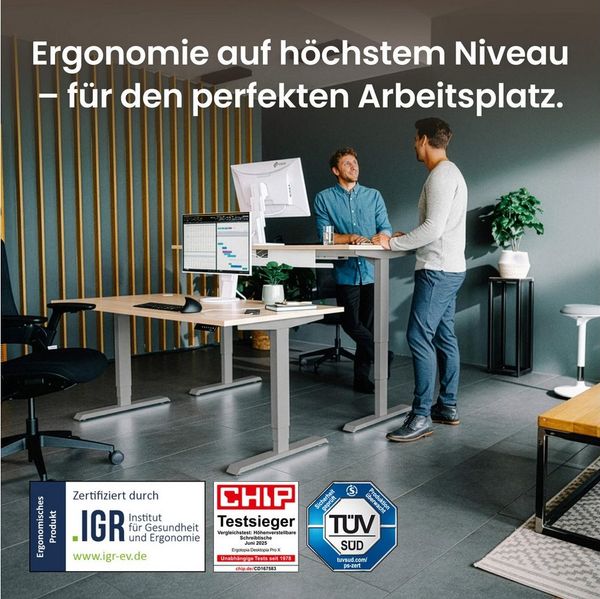 Ergotopia Schreibtisch Desktopia Pro X elektrisch höhenverstellbarer Schreibtisch, elektrisch verstellbarer Bürotisch inkl. edlem OLED-Display