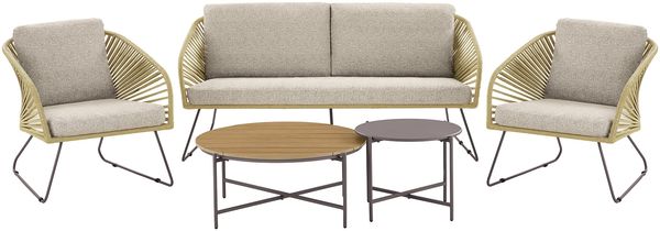 Gartenlounge-Set >Novella< (5-teilig) Sandfarbig-beige, 2-Sitzer, 2x Sessel, 2 Couchtische