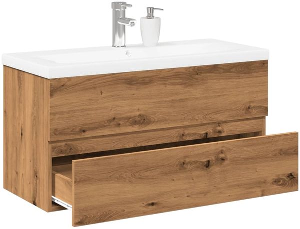vidaXL Waschbeckenunterschrank mit Einbaubecken Artisan-Eiche 3328926