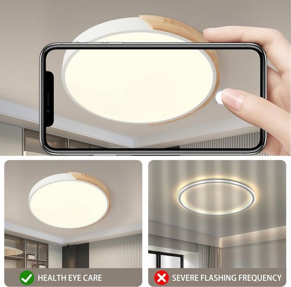 style home Deckenleuchte LED Deckenlampe, voll dimmbar mit Fernbedienung 3000-6000K, 36W, LED fest integriert, Runde Lampe für Wohnzimmer Schlafzimmer Büro, Ø40x4cm, Holz