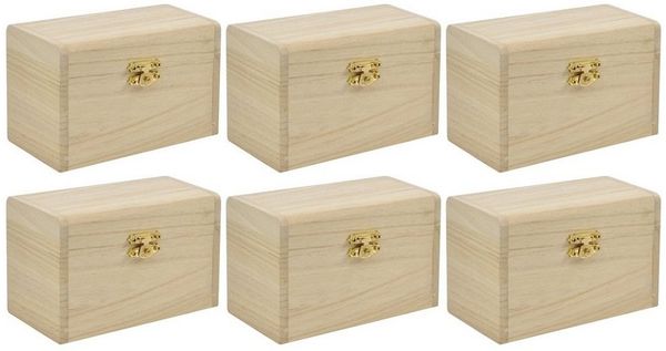 EDUPLAY Holzkiste Schatzkästchen / Schatzkiste zum bemalen (6 St), 13 x 8 x 7 cm, Holz (6 Stück)