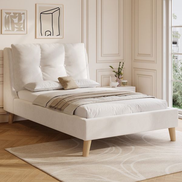 Polsterbett mit Lattenrost und Kopfteil, 90x200 cm, gepolsterter Kopfteil, Einzelbett, Kinderbett, Samt