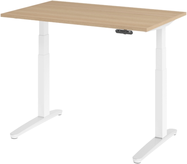 bümö elektrisch höhenverstellbarer Schreibtisch 120x80 cm mit Memory-Steuerung - Design Schreibtisch höhenverstellbar elektrisch, elektrischer Schreibtisch Eiche, Gestell weiß/alu, XBHM12-E-WC