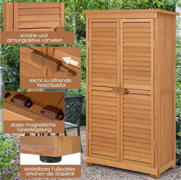 COSTWAY Garten-Geräteschrank, BxT: 87x47 cm, Gartenschrank, Holzschrank, mit 3 herausnehmbaren Regalen