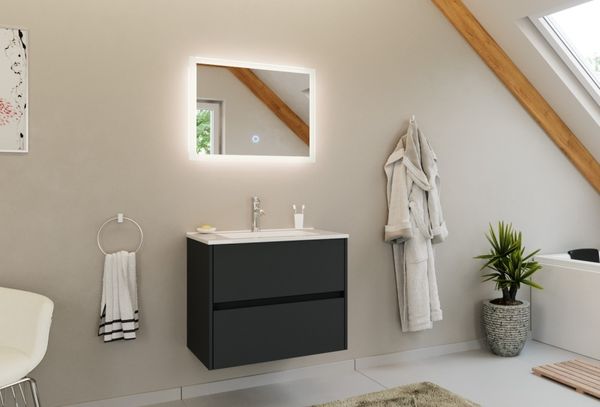 Badmöbel Set Taifun 2tlg. 70 cm mit LED Spiegel Grafit : Grafit