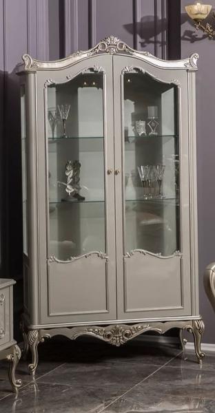 Casa Padrino Luxus Barock Vitrine Grau / Silber 108 x 47 x H. 202 cm - Massivholz Vitrinenschrank im Barockstil - Edel & Prunkvoll