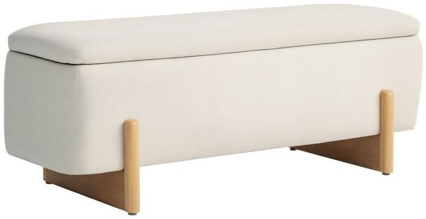 HOMCOM Sitzbank mit Stauraum, Polsterbank mit Leinenoptik, Holzbeine (Bettbank, 1-St, Sitztruhe), für Wohnzimmer, Schlafzimmer, Flur, 111 x 44 x 44,5 cm