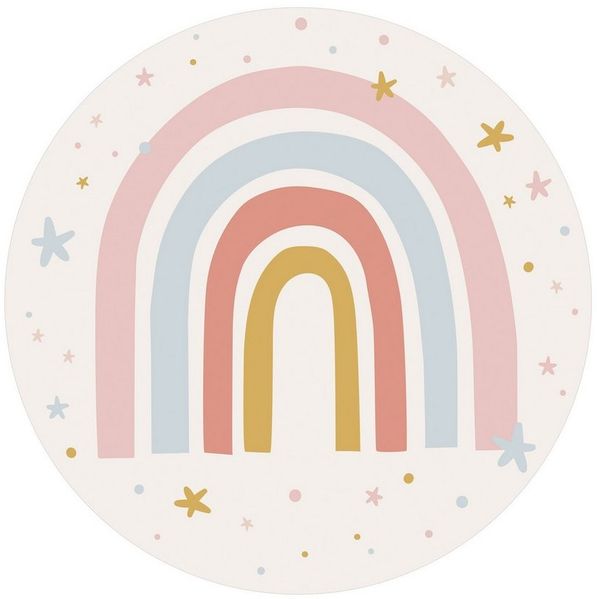 Bilderdepot24 Kinderteppich Vinyl Kinderzimmer Mädchen Jungen Regenbogen, rund - pastell glatt, nass wischbar (Saft, Tierhaare) - Saugroboter & Bodenheizung geeignet