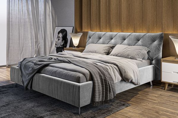 KAWOLA Bett ANNY Polsterbett Kopfteil niedrig Velvet silber 200x200cm