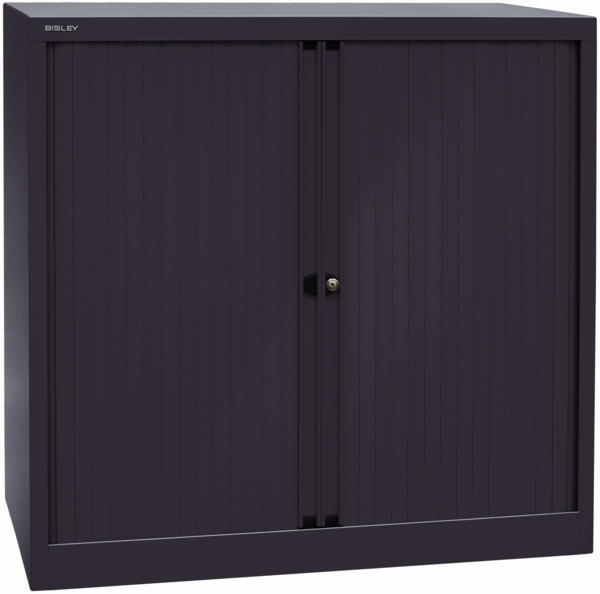 Bisley Rollladenschrank EuroTambour, 2 Fachböden, 2,5 OH, B 1000 mm, Farbe Korpus schwarz, Rollladen schwarz