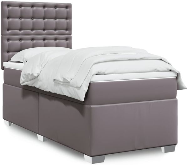 vidaXL Boxspringbett mit Matratze Grau 100x200 cm Kunstleder 3293010