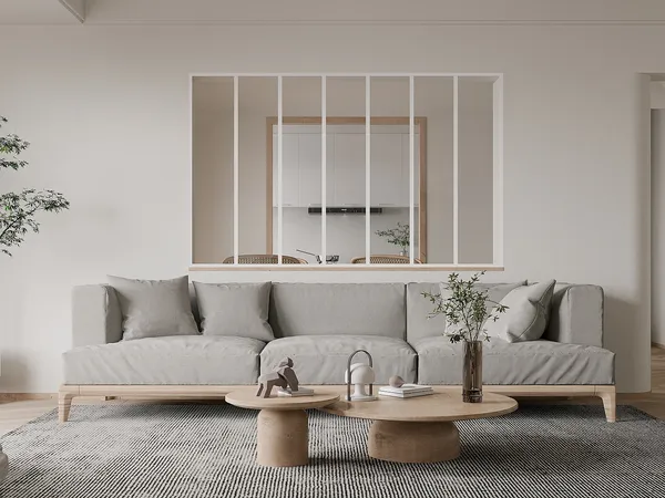 Vente-unique - BAYVIEW Innenglaswand MetallGlas Weiß - B 3,5 cm x H 130 cm x L 210 cm