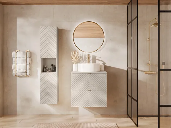 Vente-unique - DORIONI Badezimmersäule und -regal Holz, PlatteHolz, Platte Beige - B 26,6 cm x H 140 cm x L 35 cm