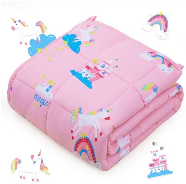 SiviO Gewichtsdecke Kinder Therapie-Bettdecke Weiche Kuschelige Bettdecke, für natürliche Erholung und Schlaf, 90x120cm, Rosa Einhorn, 1.3kg