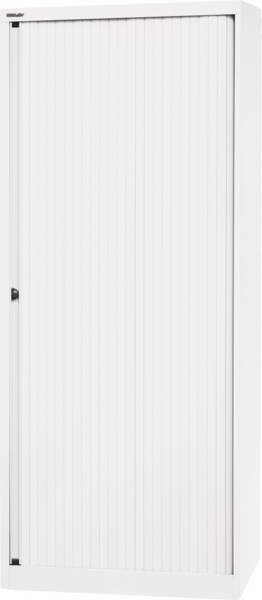 BISLEY Rollladenschrank aus Metall in verkehrsweiß Rollladen aus Kunststoff abschließbar inkl. 4 Einlegeböden, ET408194S-PWW696 Bild 1